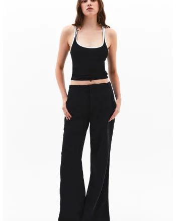 Pantaloni din amestec de lyocell cu croiala ampla si talie inalta, Negru