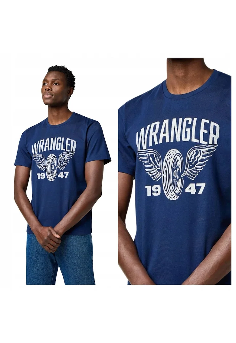 Tricou Barbati,  Americana Tee, Regular Fit, Decolteu Rotund, Cu Logo, Design Clasic, Maneci Scurti, Bumbac, Albastru, Albastru