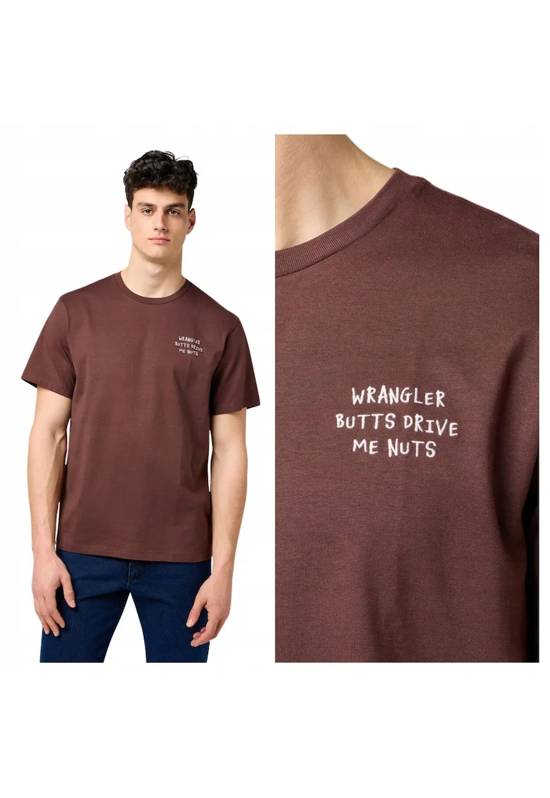 Tricou Barbati,  Embroidery Tee, Regular Fit, Decolteu Rotund, Cu Logo, Design Clasic, Maneci Scurti, Bumbac, Bronz