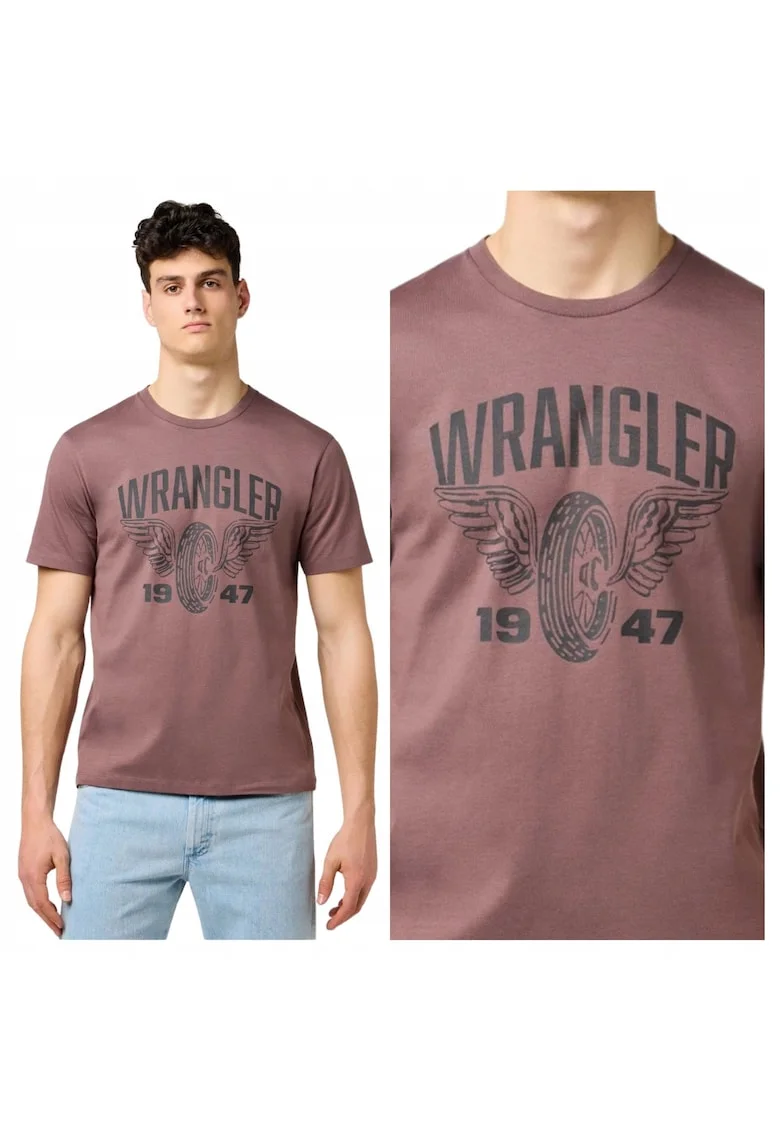 Tricou Barbati,  Americana Tee, Regular Fit, Decolteu Rotund, Cu Logo, Design Clasic, Maneci Scurti, Bumbac, Maro, Light Bronze