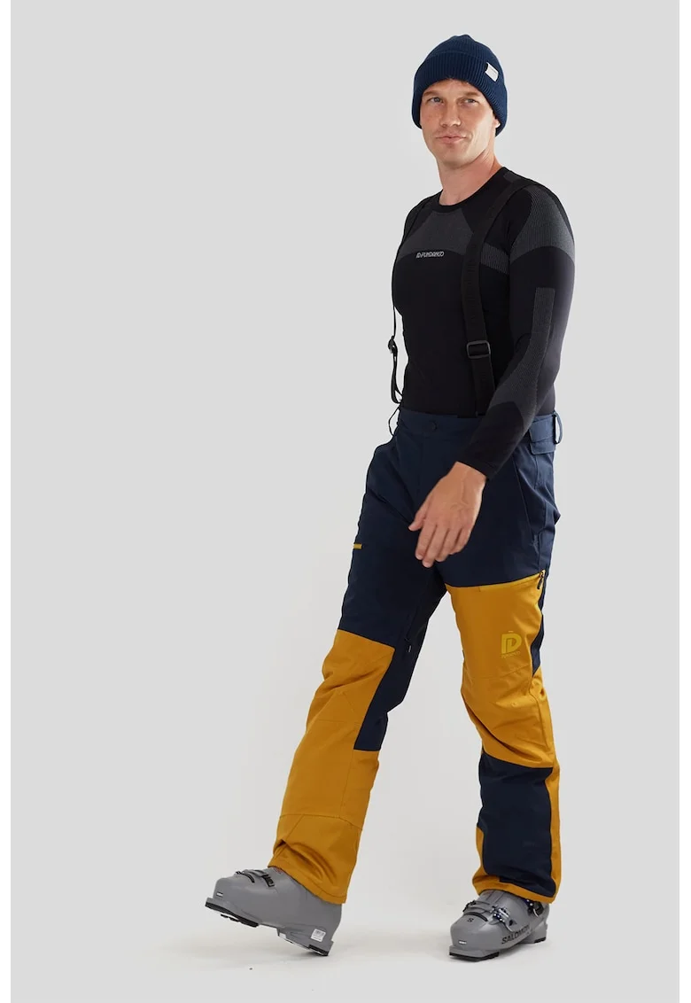 Pantaloni cu bretele pentru ski Teak, Bleumarin/Galben inchis