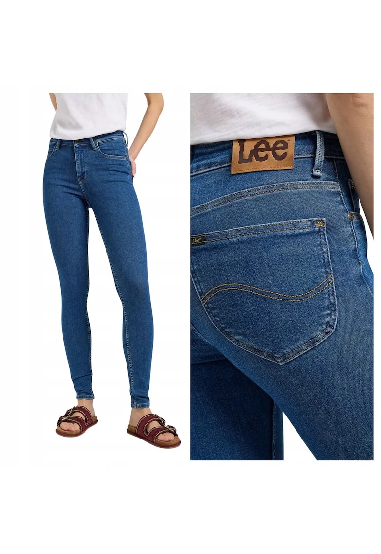 Blugi Dama,  Scarlett High, Slim Fit, Talie Inalta, Lungi, Cu Fermoar, 5 Buzunare, Bumbac, Albastru, Albastru