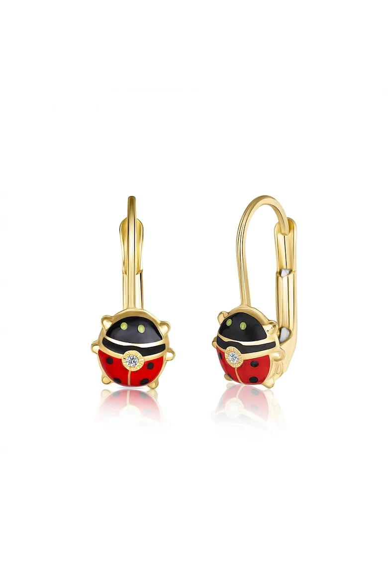 Cercei cu Tortite pentru Copii din Aur Galben de 18K cu Diamante de 0.05ct si Buburuza