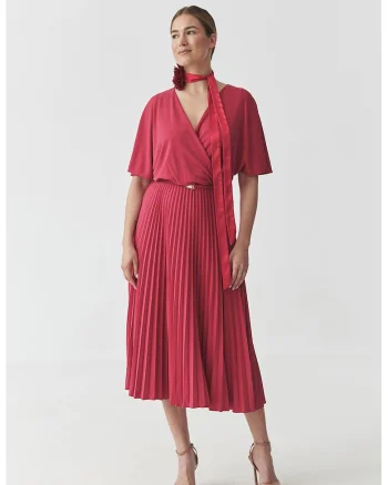 Rochie midi evazata din amestec de modal, Rosu