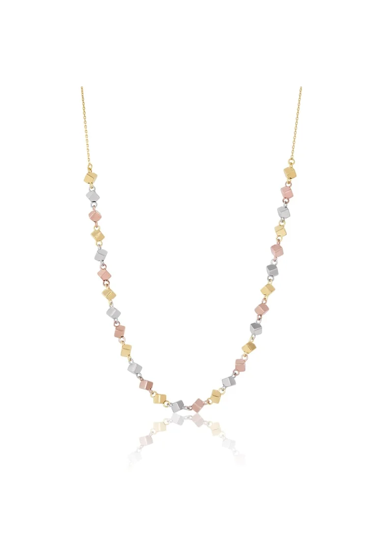 Colier din Aur Galben de 18 k cu Lant Diamantat si Cuburi Multicolore Albe, Roz, Galbene,  3.77g