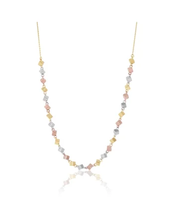 Colier din Aur Galben de 18 k cu Lant Diamantat si Cuburi Multicolore Albe, Roz, Galbene,  3.77g