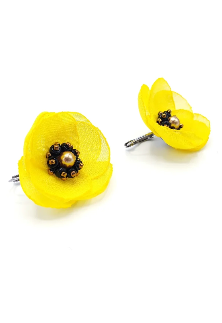 Cercei dama, Zia Fashion, Smile, floare galbena, eleganti, cu tortite inox
