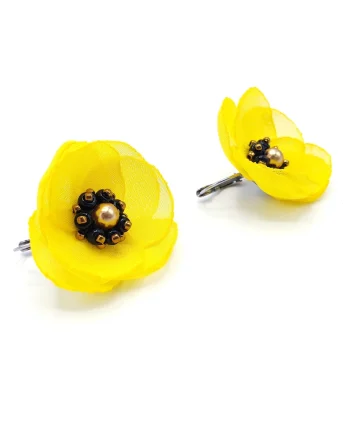 Cercei dama, Zia Fashion, Smile, floare galbena, eleganti, cu tortite inox