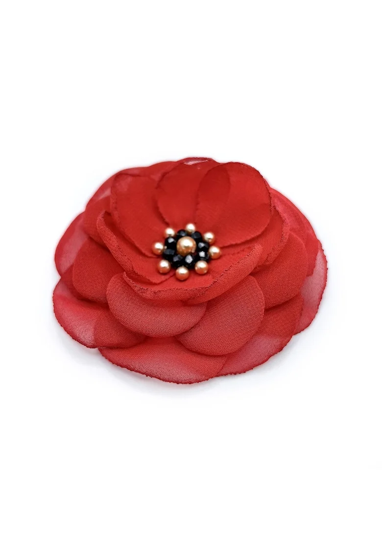 Brosa floare din voal eleganta, Zia Fashion, Lavinia, mac rosu, handmade, Rosu