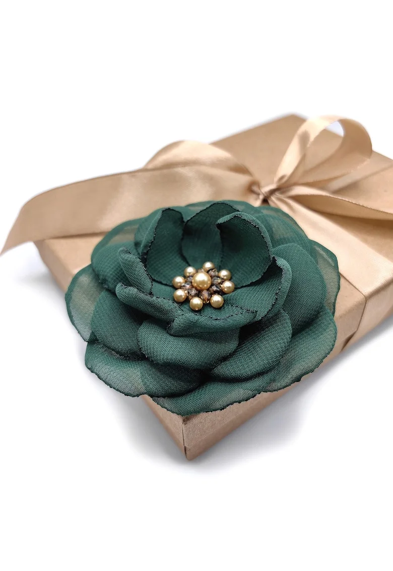 Brosa floare din voal eleganta, Zia Fashion, Lavinia, mac rosu, handmade, Verde
