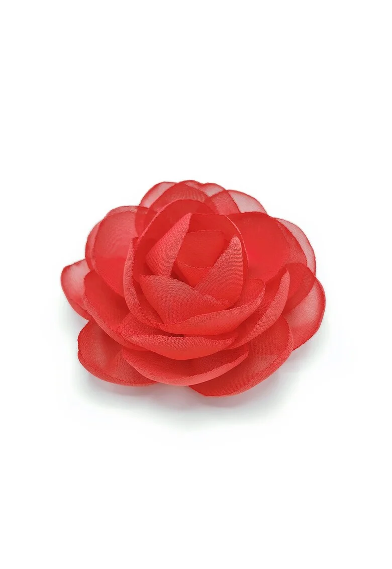 Agrafa par floare trandafir,  Rose, voal rosu corai, Rosu corai