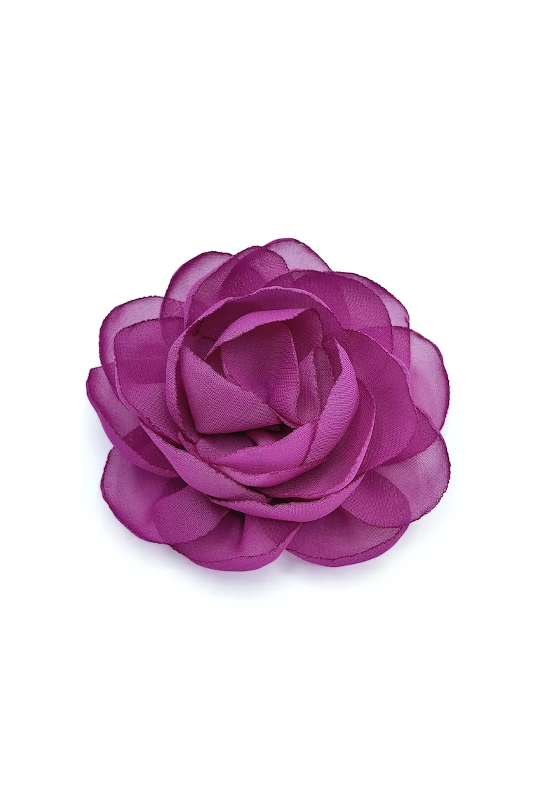 Agrafa par floare trandafir,  Rose, voal rosu corai, Violet