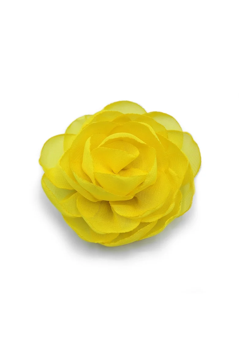 Agrafa par floare trandafir,  Rose, voal rosu corai, Galben