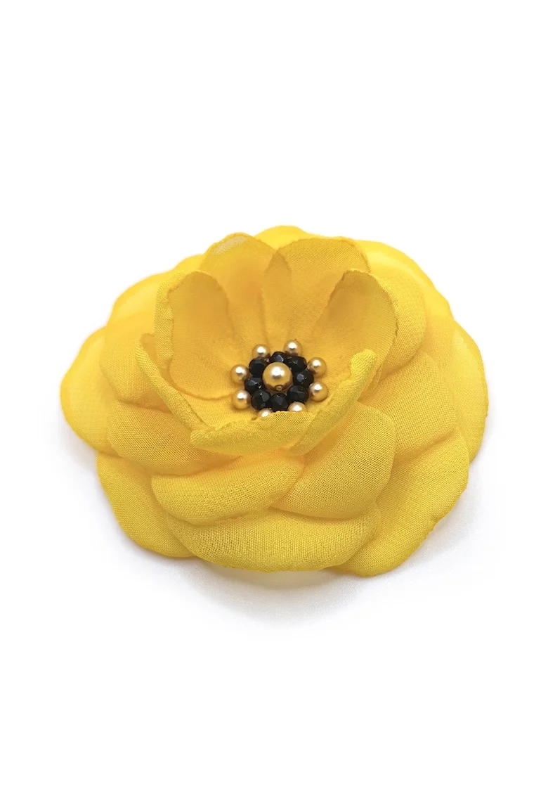 Brosa floare din voal eleganta, Zia Fashion, Lavinia, mac rosu, handmade, Galben
