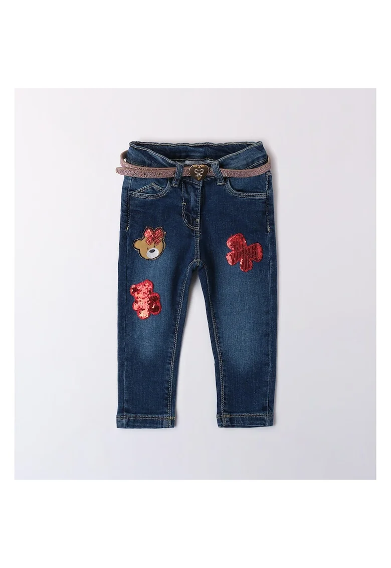 Pantaloni denim cu aplicatii paiete pentru fetite,  0.A383