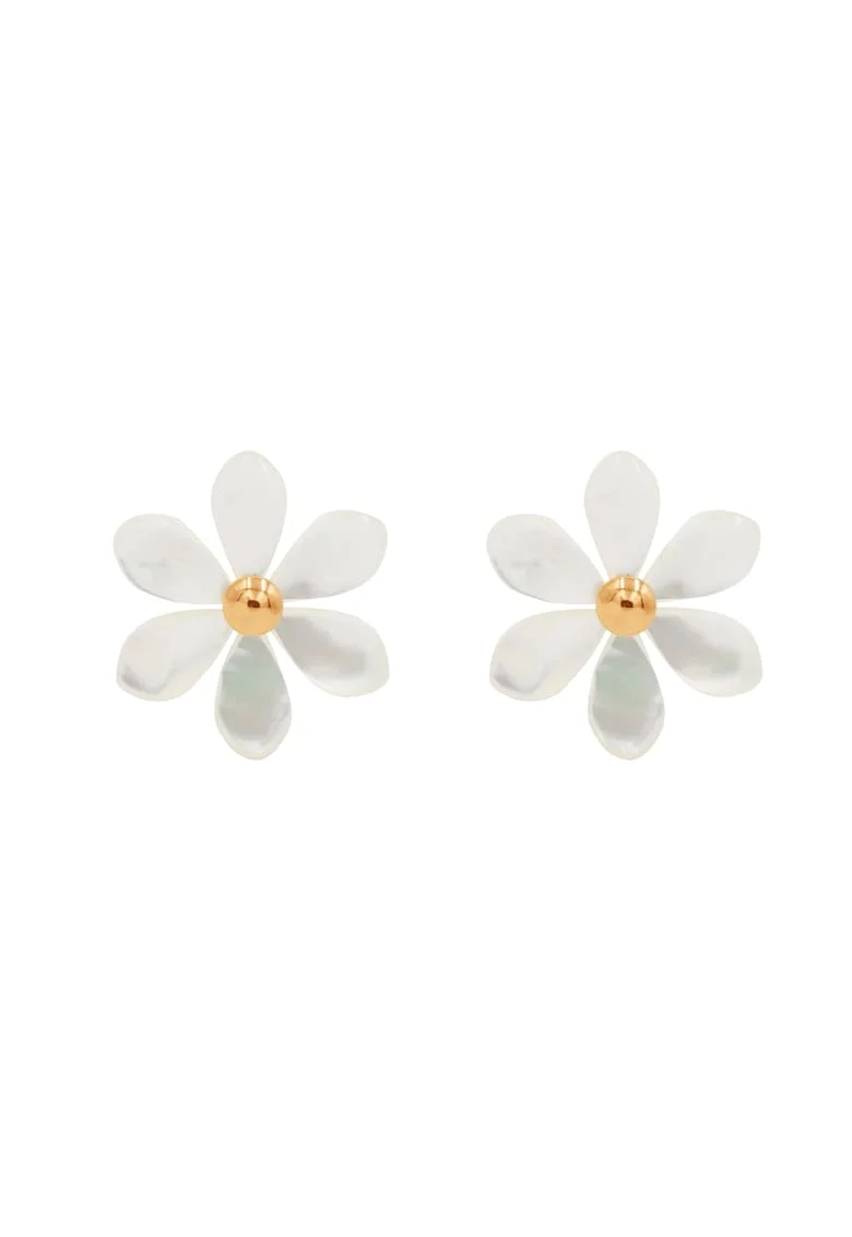 Cercei Flowers placati cu aur, cu sidef