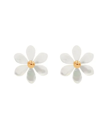 Cercei Flowers placati cu aur, cu sidef
