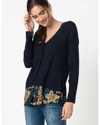 Cardigan cu model 2in1, Alb/Verde pal/Bleumarin
