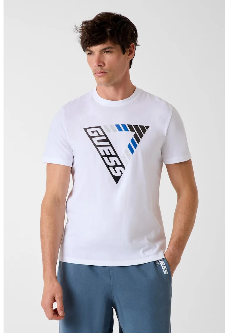 Tricou slim fit de bumbac, pentru fitness, Negru/Albastru royal/Alb optic