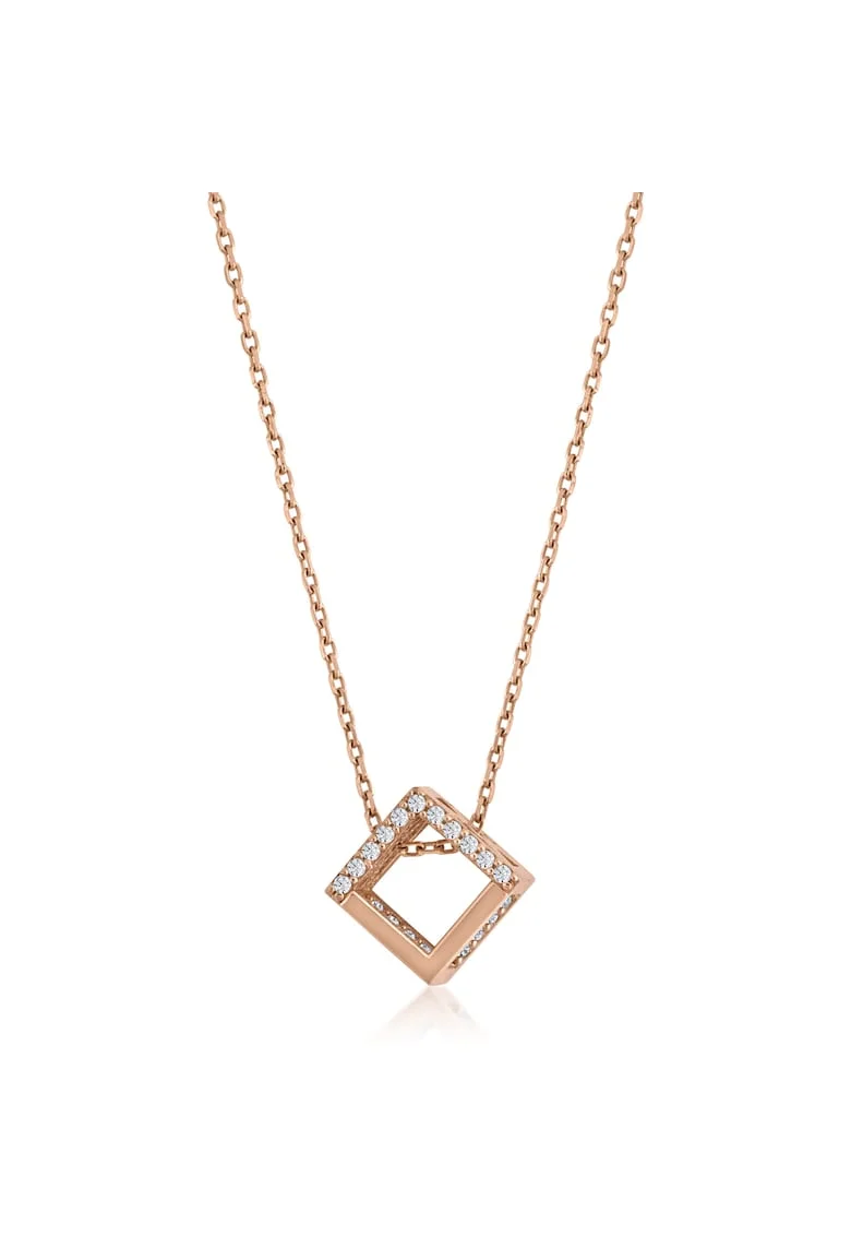 Colier din Aur Roz de 14 kt cu Cub si Pietre Zirconia,  3.08g