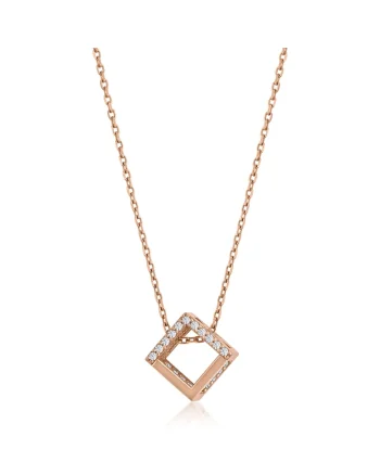 Colier din Aur Roz de 14 kt cu Cub si Pietre Zirconia,  3.08g