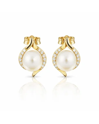 Cercei din Aur Galben de 14K cu Perle Naturale si Zirconia