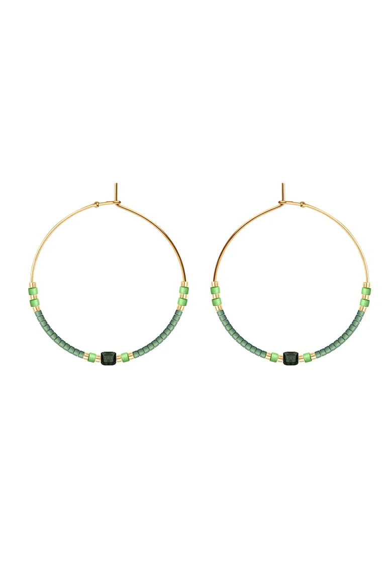 Cercei rotunzi placati cu ar de 18k, decorati cu pietre Miyuki