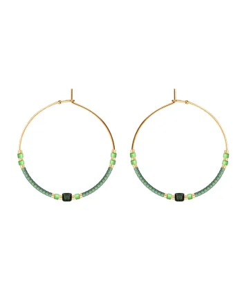 Cercei rotunzi placati cu ar de 18k, decorati cu pietre Miyuki