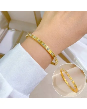 Bratara din otel inoxidabil, tip bangle, cu pietre din zirconiu, suflata cu aur 18k, C2, Auriu