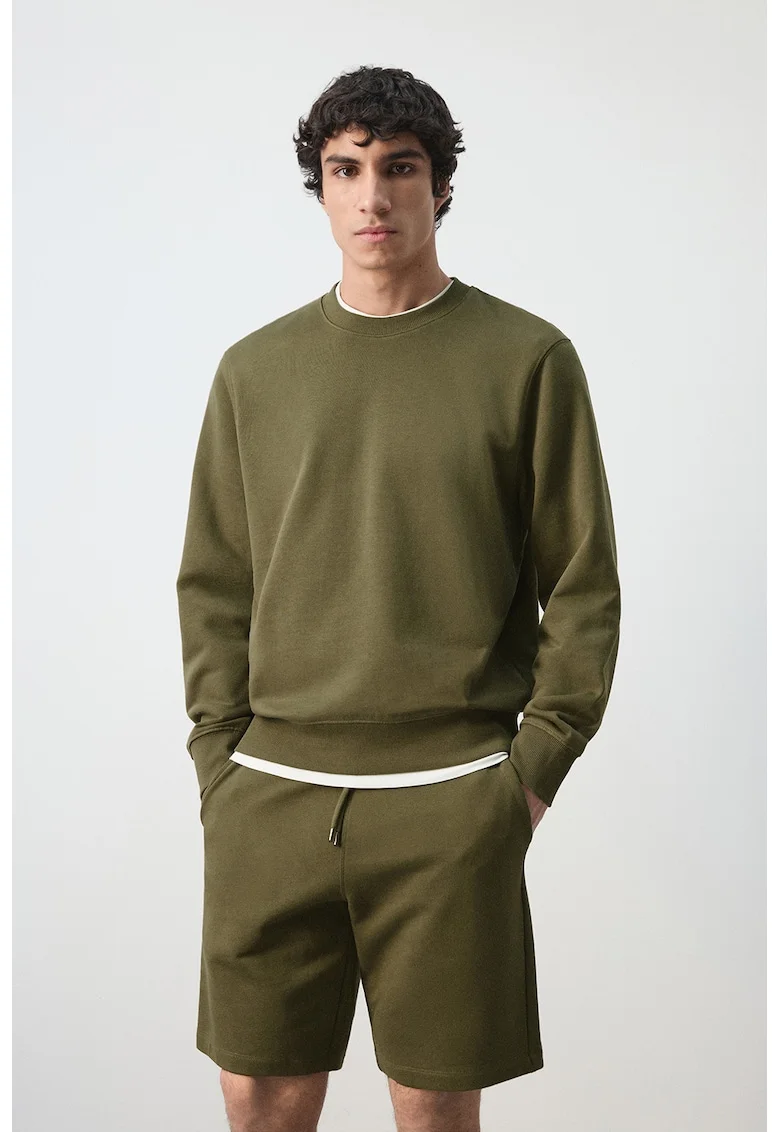 Bluza de trening din bumbac cu maneci cazute, Verde inchis