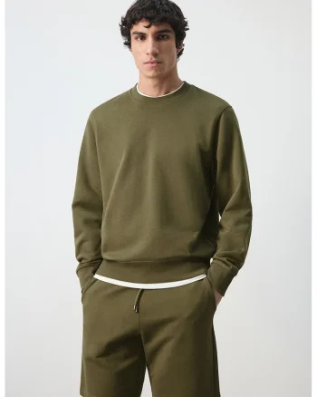 Bluza de trening din bumbac cu maneci cazute, Verde inchis