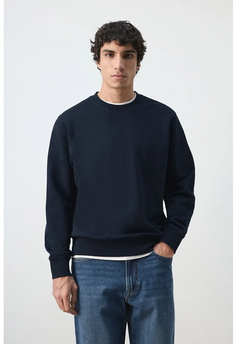 Bluza de trening din bumbac cu maneci cazute, Bleumarin