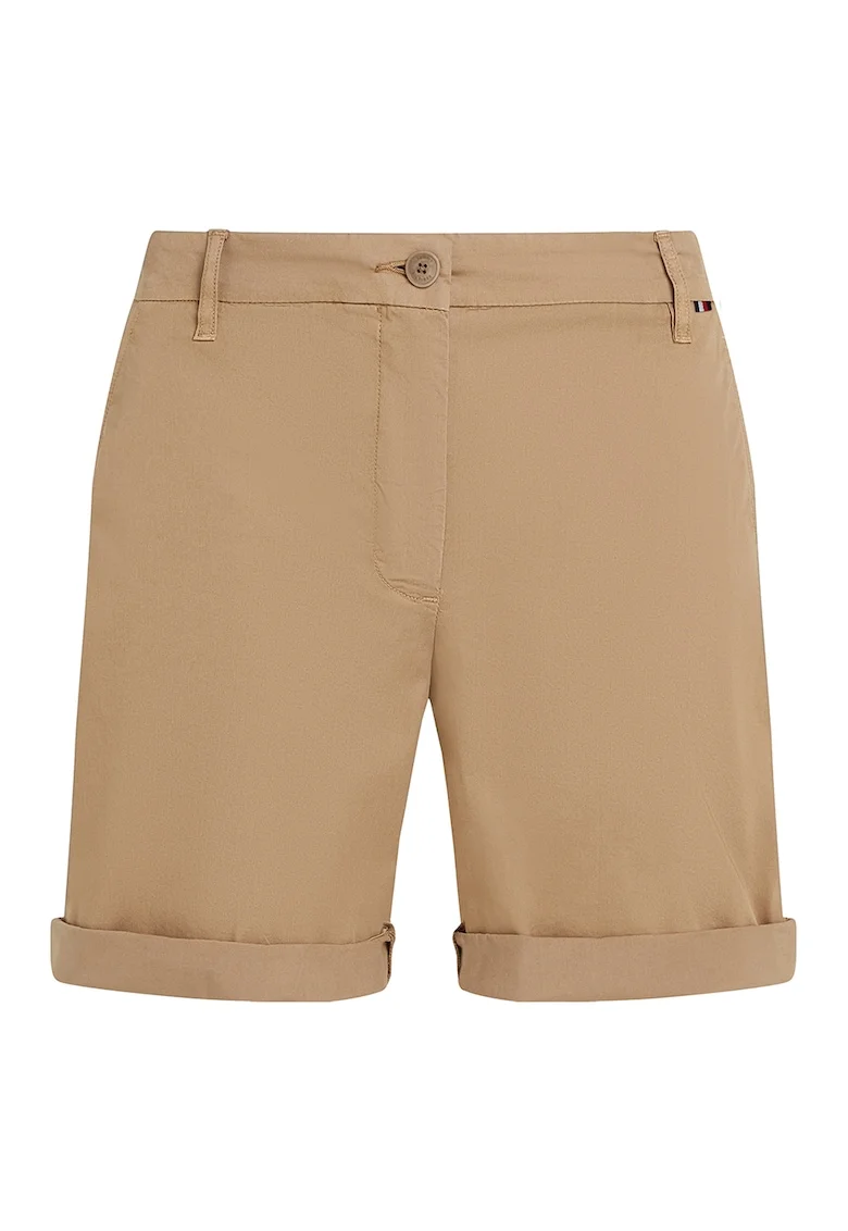 Pantaloni scurti din amestec de lyocell cu buzunare si talie inalta, Maro inchis