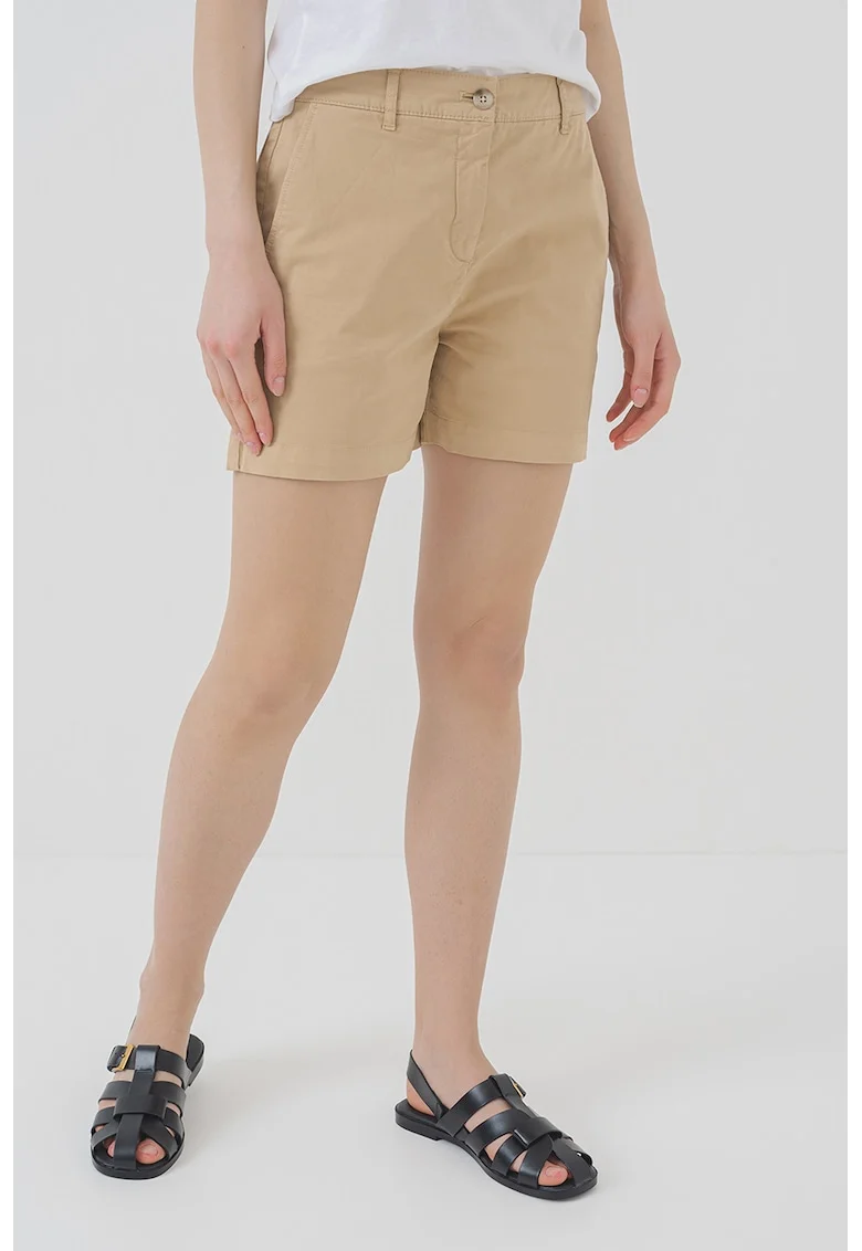 Pantaloni scurti cu talie inalta Haleyli, Maro camel
