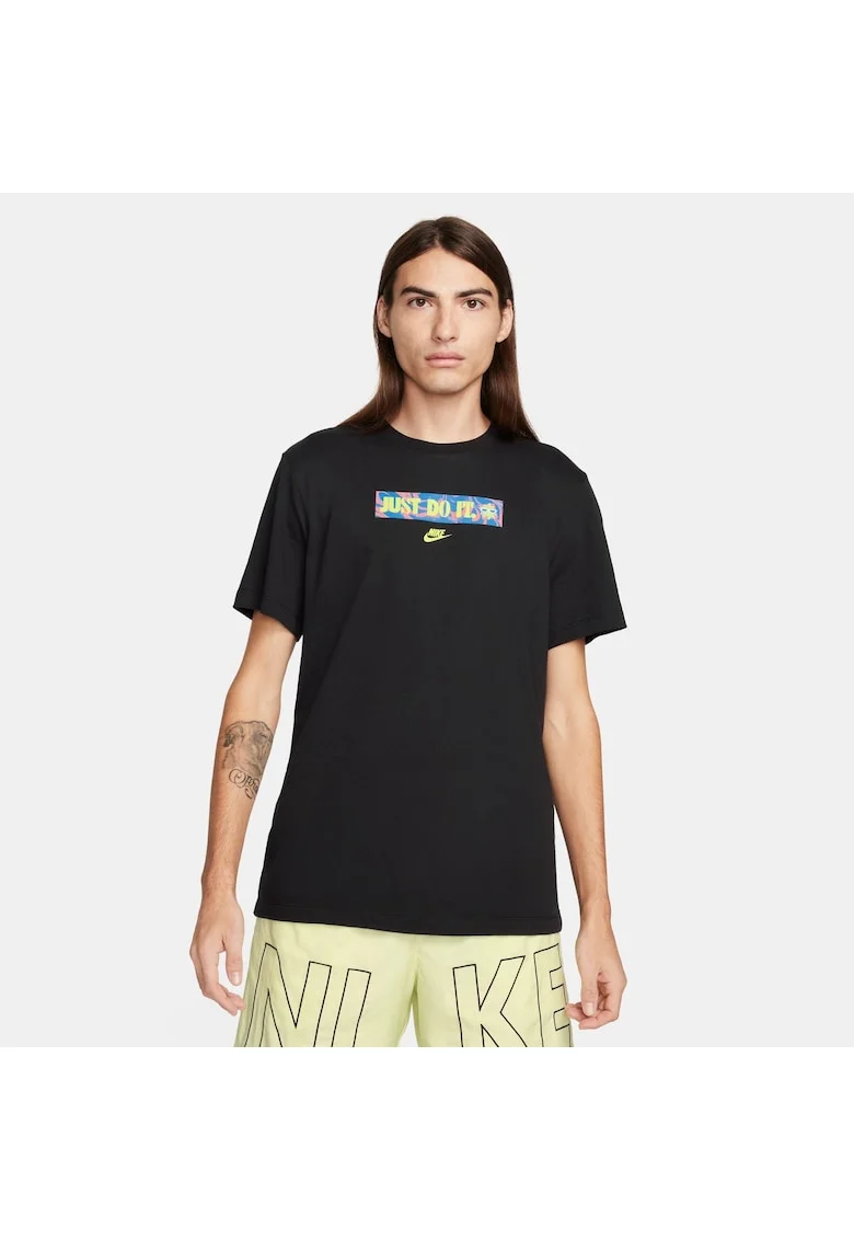 Tricou de bumbac cu logo, Negru