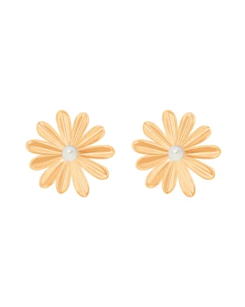 Cercei in foram de floare din alama placati cu aur de 18k