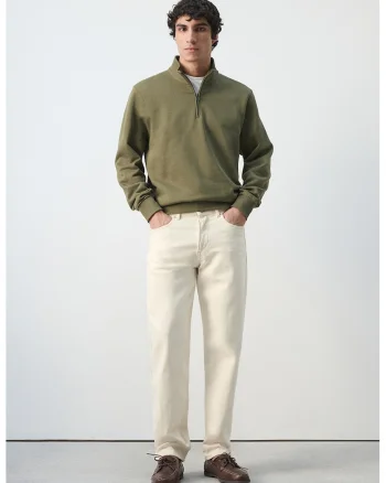 Bluza de trening din bumbac cu guler cu fermoar, Verde masliniu