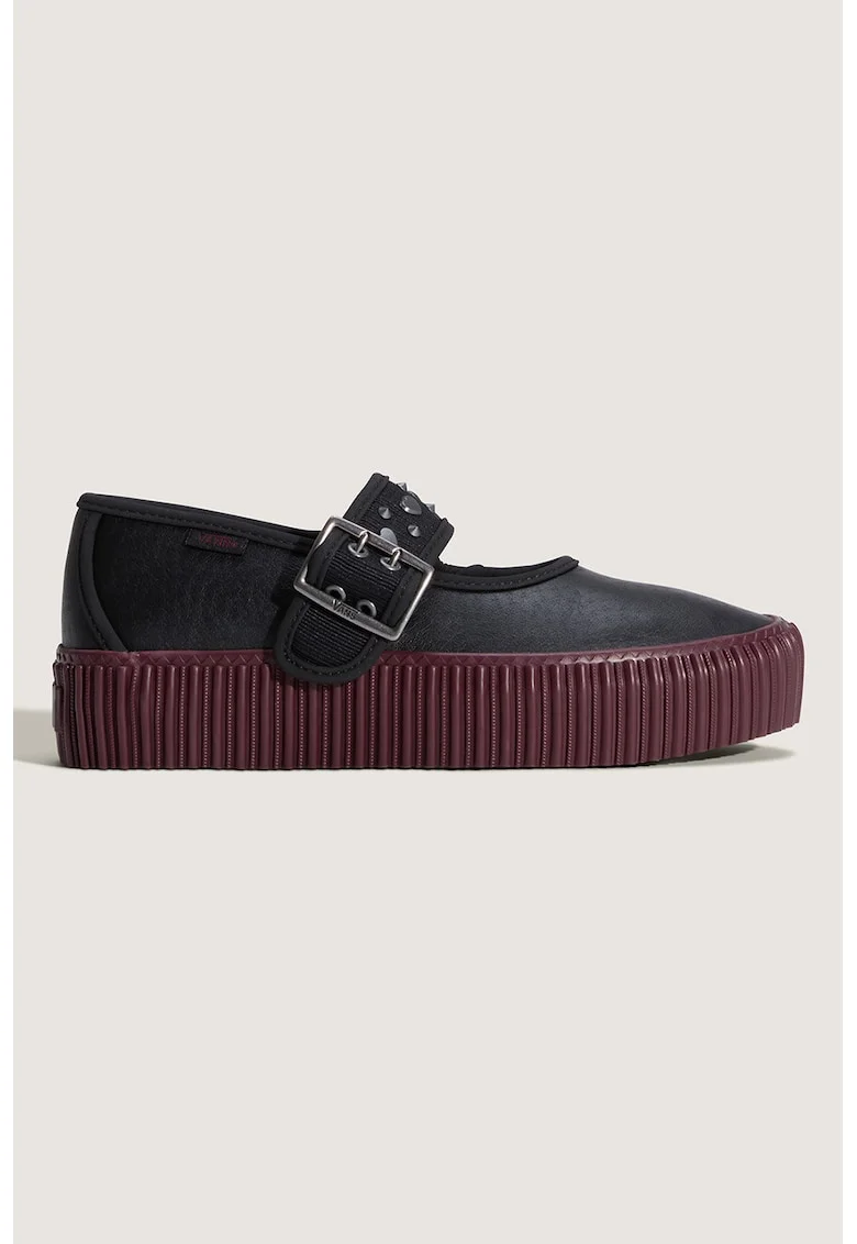 Balerini Mary Jane din piele ecologica Creeper, Negru/Violet tyrian