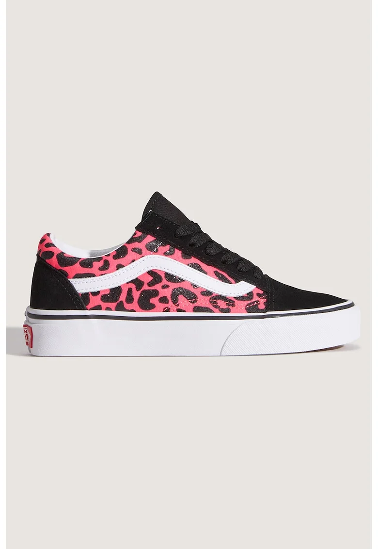 Tenisi din piele intoarsa si material textil cu animal print Old Skool, Negru/Fucsia