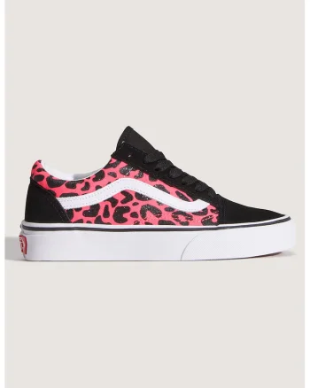 Tenisi din piele intoarsa si material textil cu animal print Old Skool, Negru/Fucsia