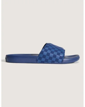 Papuci unisex cu model in carouri La Cosra, Albastru inchis/Albastru indigo