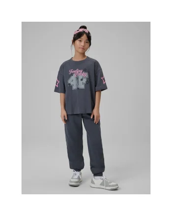 Tricou copii,  imprimeu, maneci cazute, gri, bumbac