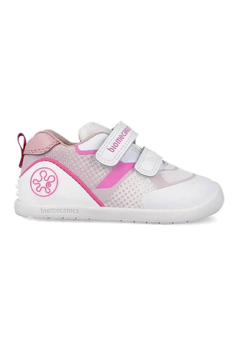 Pantofi sport cu insertii din plasa si velcro, Fucsia/Maro taupe deschis/Alb murdar