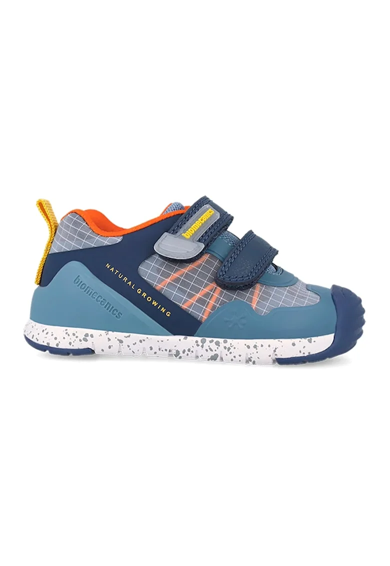 Pantofi sport din piele ecologica si material textil, Coral/Albastru prafuit/Galben sofran