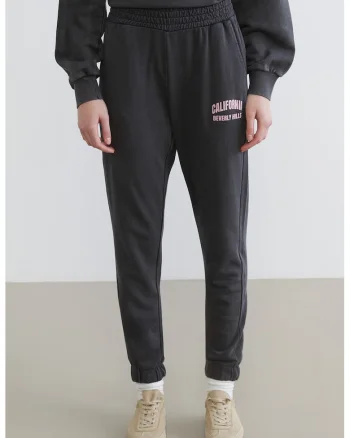 Pantaloni de trening cu imprimeu text, Gri inchis