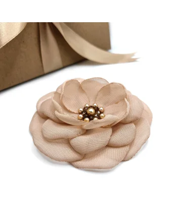 Brosa floare din voal eleganta, Zia Fashion, Lavinia, mac rosu, handmade, Bej