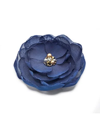 Brosa floare eleganta din voal cu perle si cristale,  Dreamy Flower, Albastru inchis