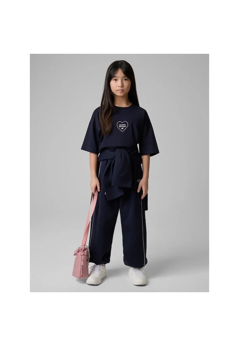 Tricou copii  bleumarin, bumbac, croiala lejera, pentru fete