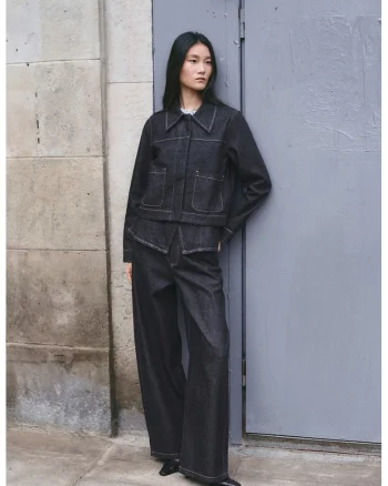 Jacheta crop din denim, Bleumarin