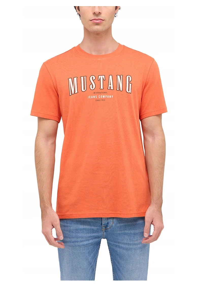 Tricou Barbati,  Style Austin, Regular Fit, Maneca Scurta, Decolteu Rotund, Cu Logo, Bumbac, Design Clasic, Portocaliu